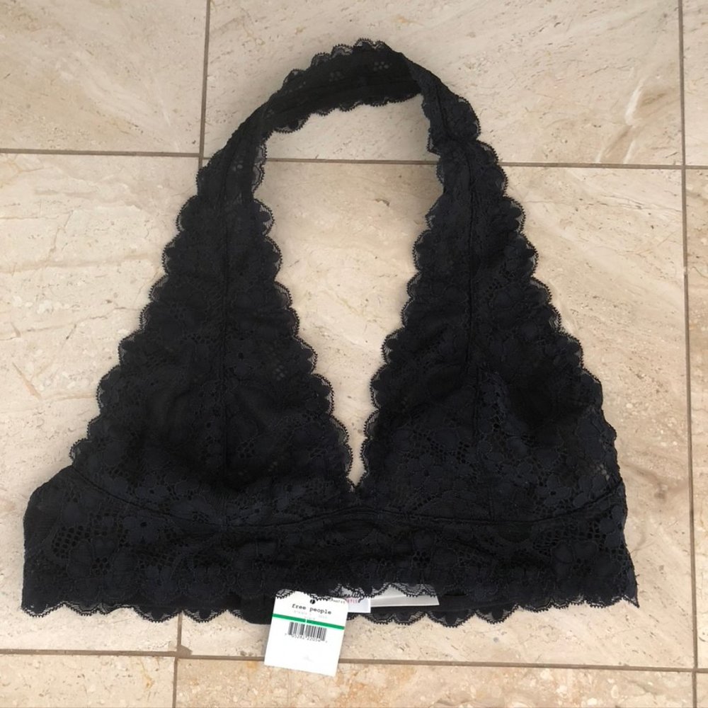 Free People Lace Galloon Halter Black Size Large